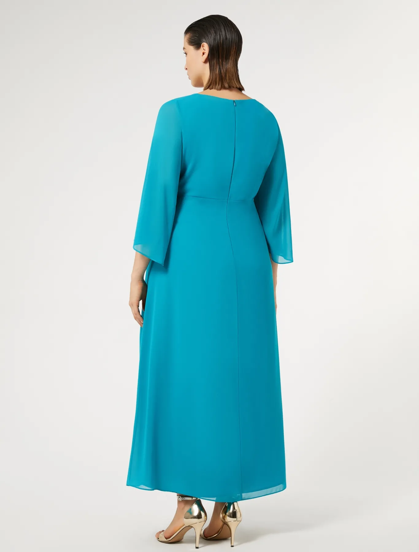 Marina Rinaldi Robe longue en crêpe de Chine TURQUOISE Best
