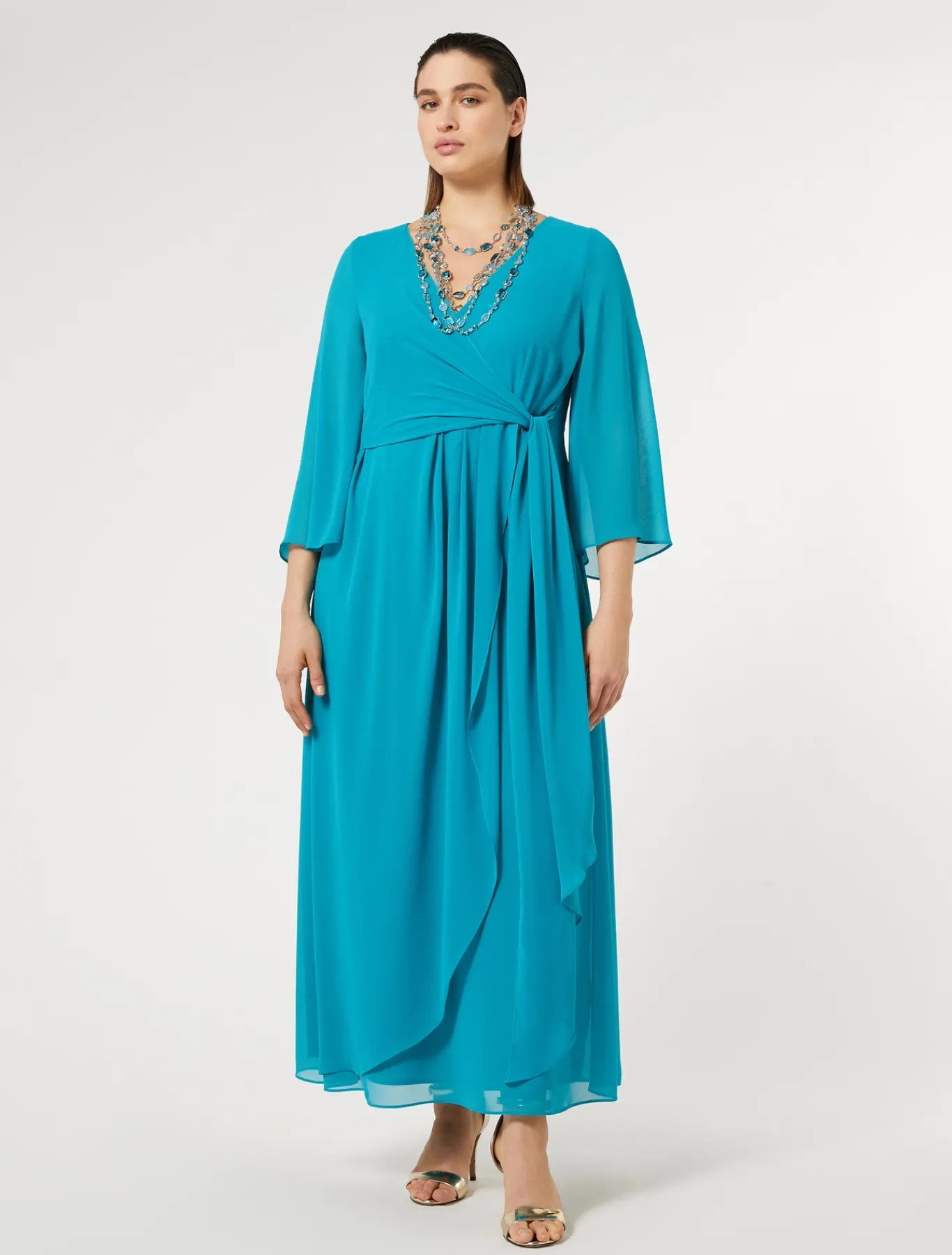 Marina Rinaldi Robe longue en crêpe de Chine TURQUOISE Best