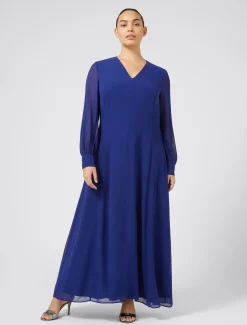 Marina Rinaldi Robe longue en crêpe georgette BLEUET Clearance