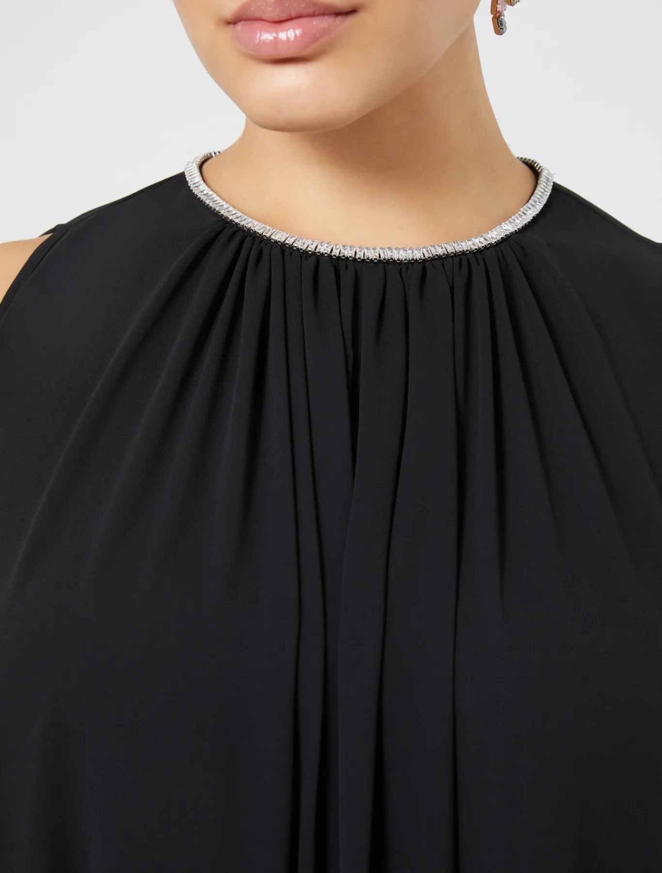 Marina Rinaldi Robe longue en crêpe georgette NOIR New