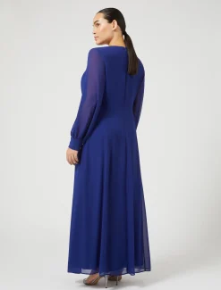 Marina Rinaldi Robe longue en crêpe georgette BLEUET Clearance