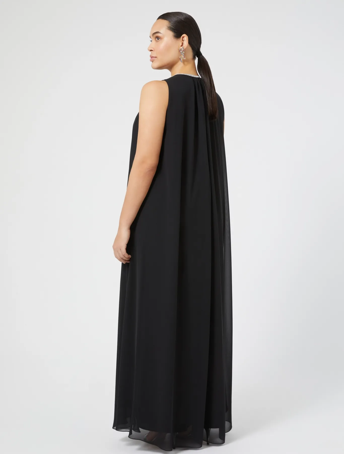 Marina Rinaldi Robe longue en crêpe georgette NOIR New