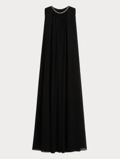 Marina Rinaldi Robe longue en crêpe georgette NOIR New