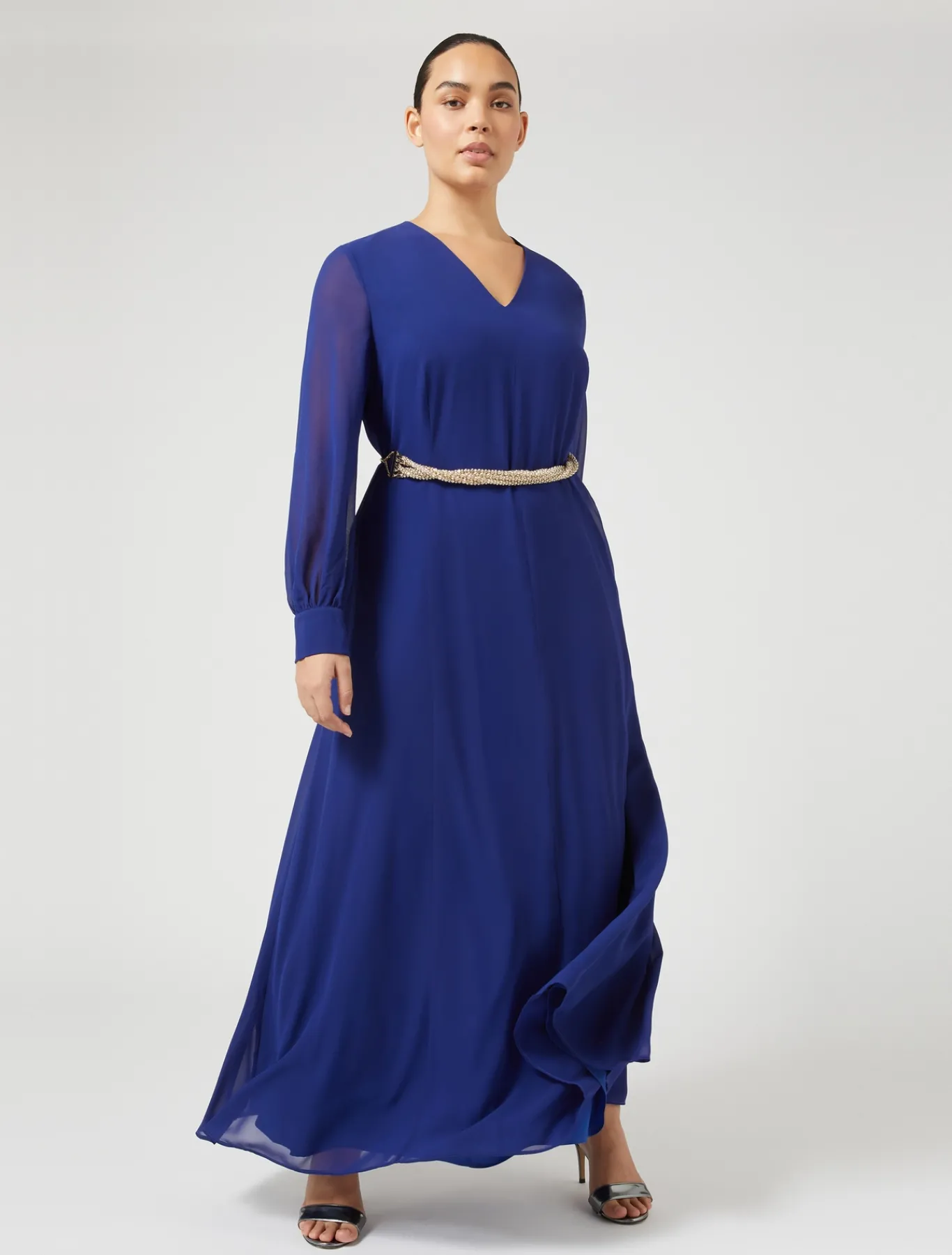 Marina Rinaldi Robe longue en crêpe georgette BLEUET Clearance
