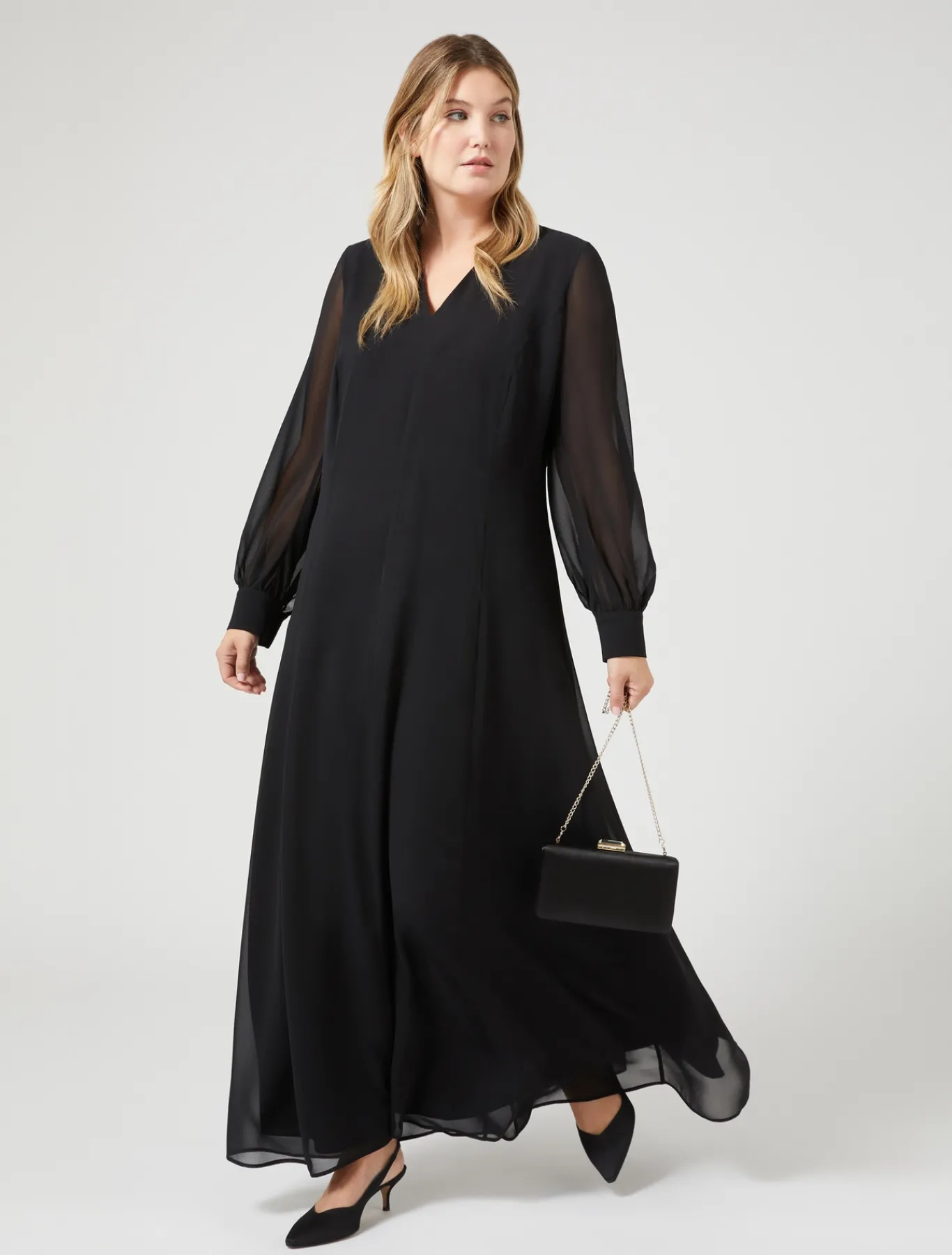 Marina Rinaldi Robe longue en crêpe georgette NOIR Clearance