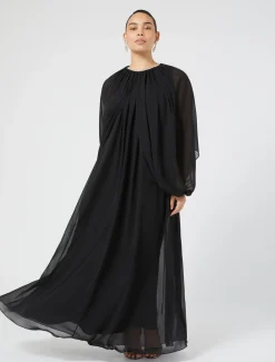 Marina Rinaldi Robe longue en crêpe georgette NOIR New