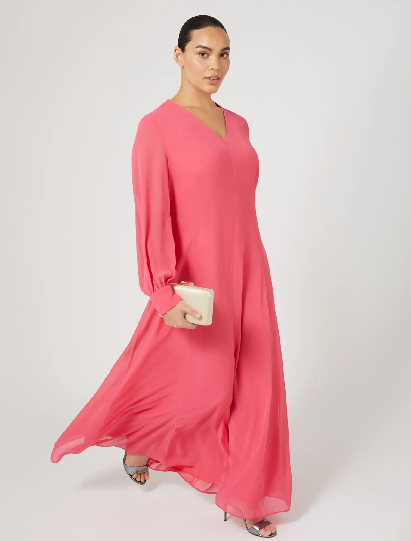 Marina Rinaldi Robe longue en crêpe georgette ROUGE Discount