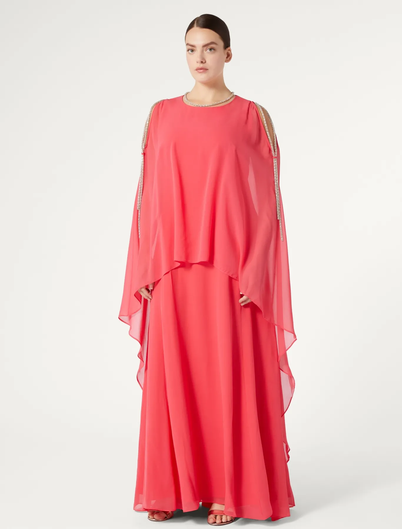 Marina Rinaldi Robe longue en georgette de soie ROSE Best