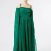Marina Rinaldi Robe longue en georgette de soie VERT Fashion