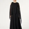 Marina Rinaldi Robe longue en georgette de soie NOIR Online
