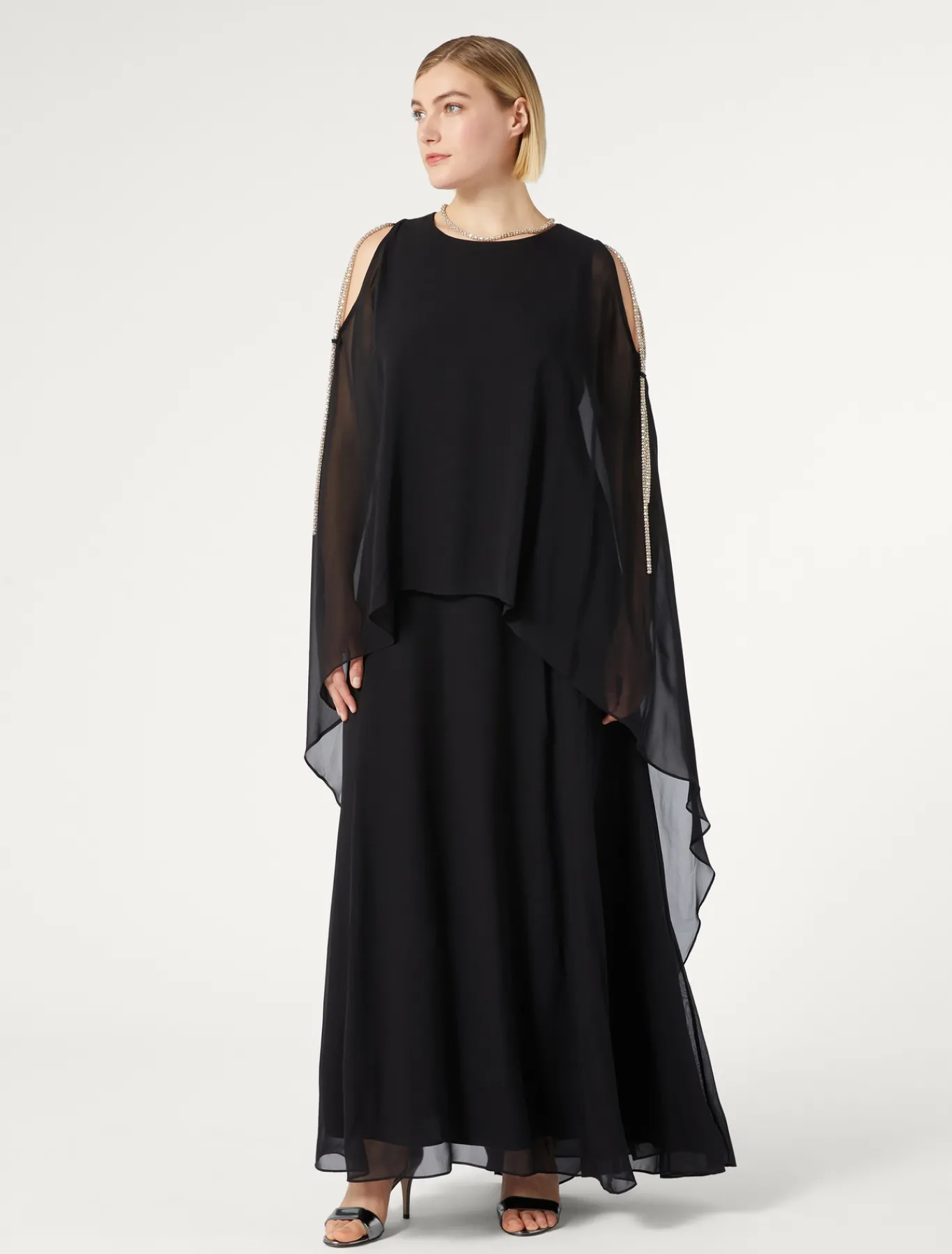 Marina Rinaldi Robe longue en georgette de soie NOIR Online