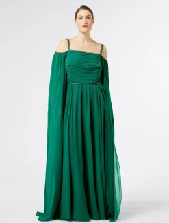 Marina Rinaldi Robe longue en georgette de soie VERT Fashion