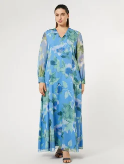 Marina Rinaldi Robe longue en georgette de soie AZURE Online