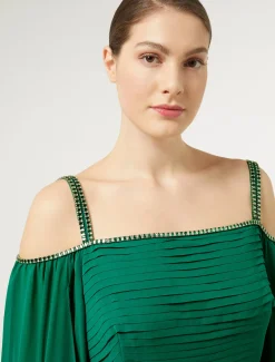 Marina Rinaldi Robe longue en georgette de soie VERT Fashion