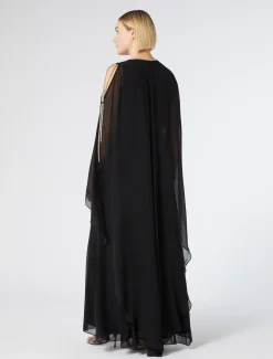 Marina Rinaldi Robe longue en georgette de soie NOIR Online