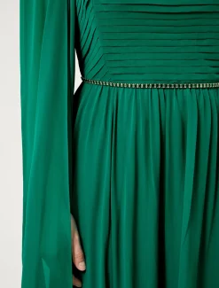 Marina Rinaldi Robe longue en georgette de soie VERT Fashion