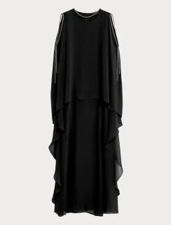Marina Rinaldi Robe longue en georgette de soie NOIR Online