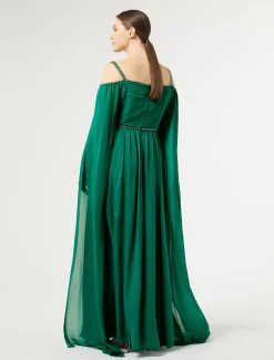 Marina Rinaldi Robe longue en georgette de soie VERT Fashion