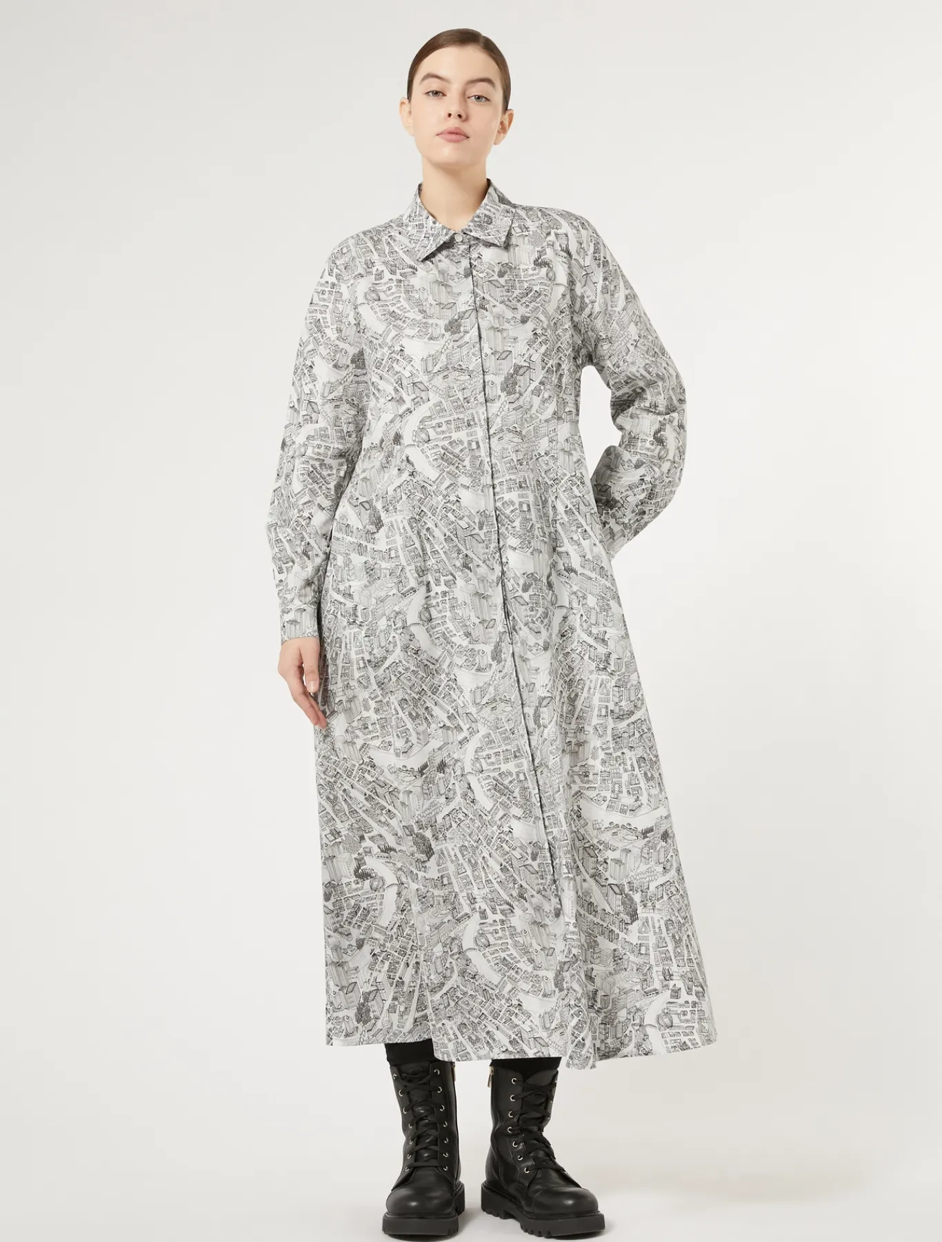 Marina Rinaldi Robe longue en popeline imprimée BLANCNEUTRE Online