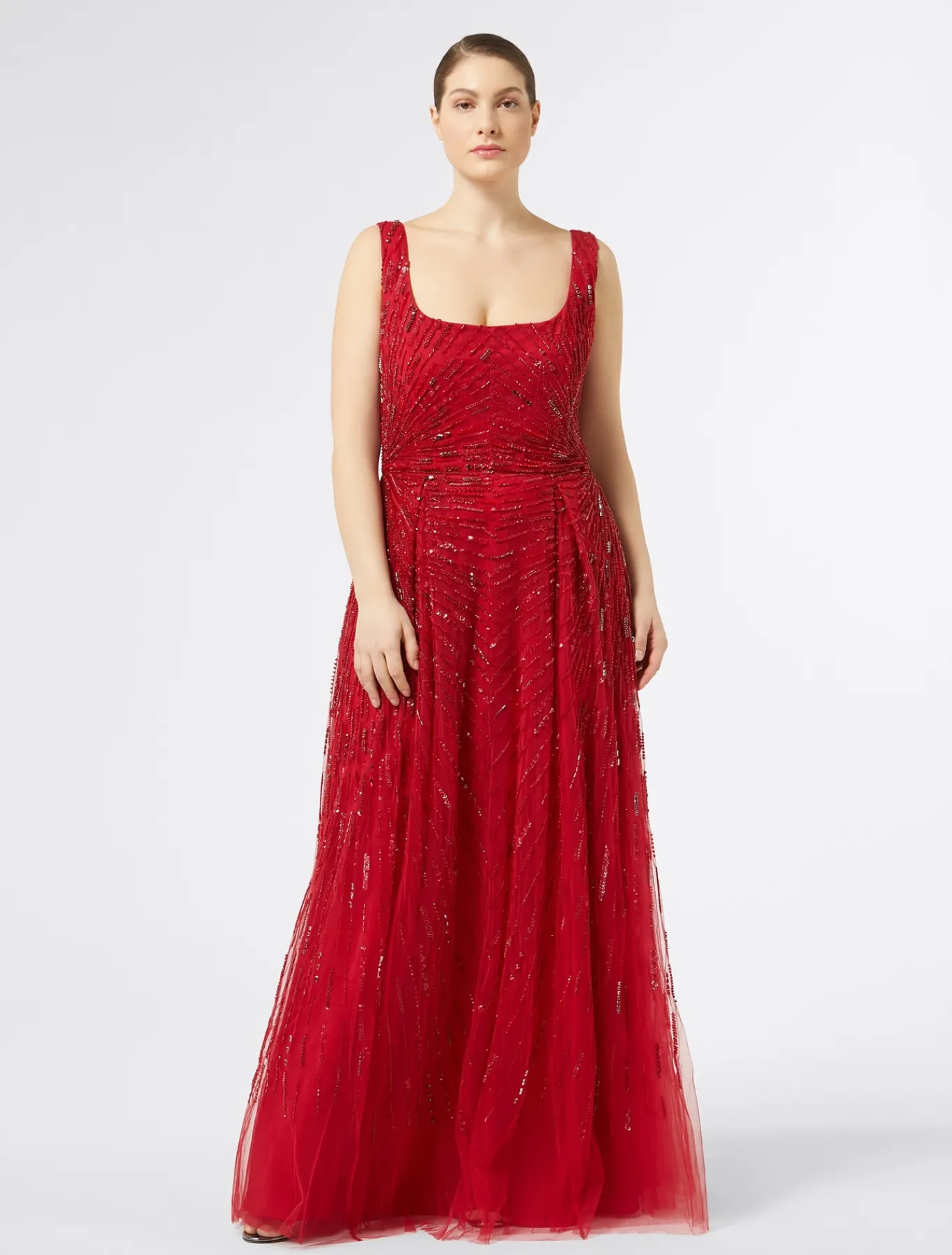Marina Rinaldi Robe longue en tulle avec broderie ROUGE Best