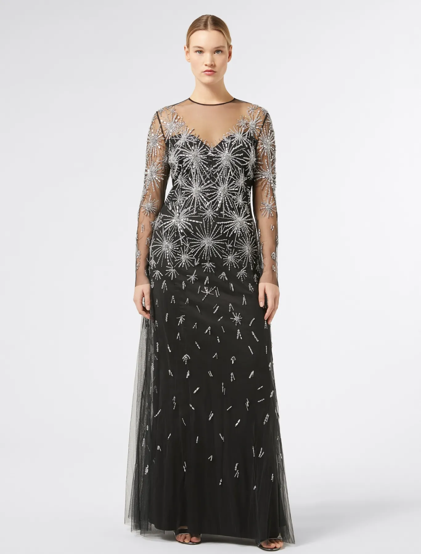 Marina Rinaldi Robe longue en tulle avec broderie NOIR Best
