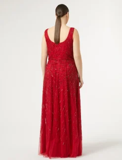 Marina Rinaldi Robe longue en tulle avec broderie ROUGE Best