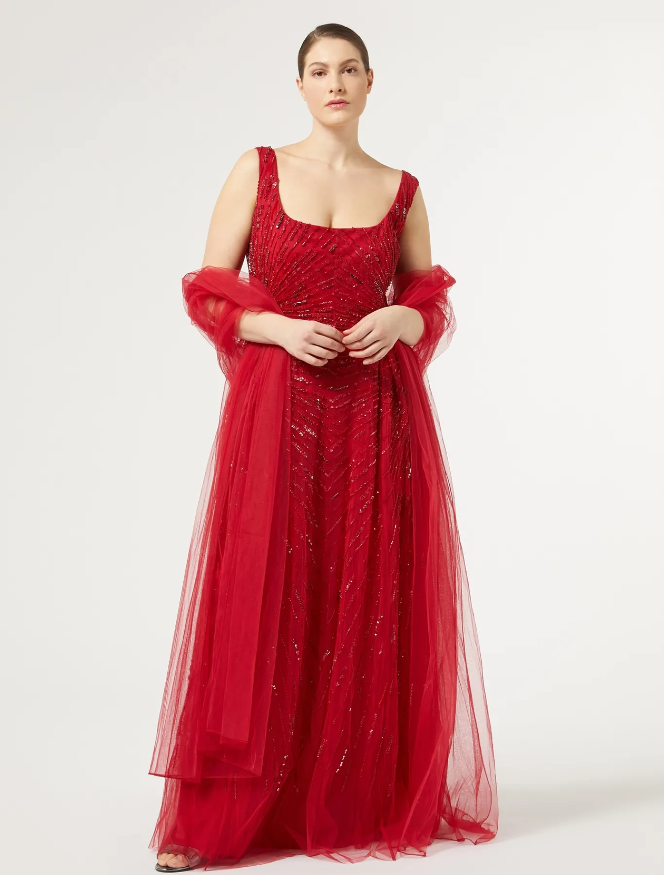 Marina Rinaldi Robe longue en tulle avec broderie ROUGE Best