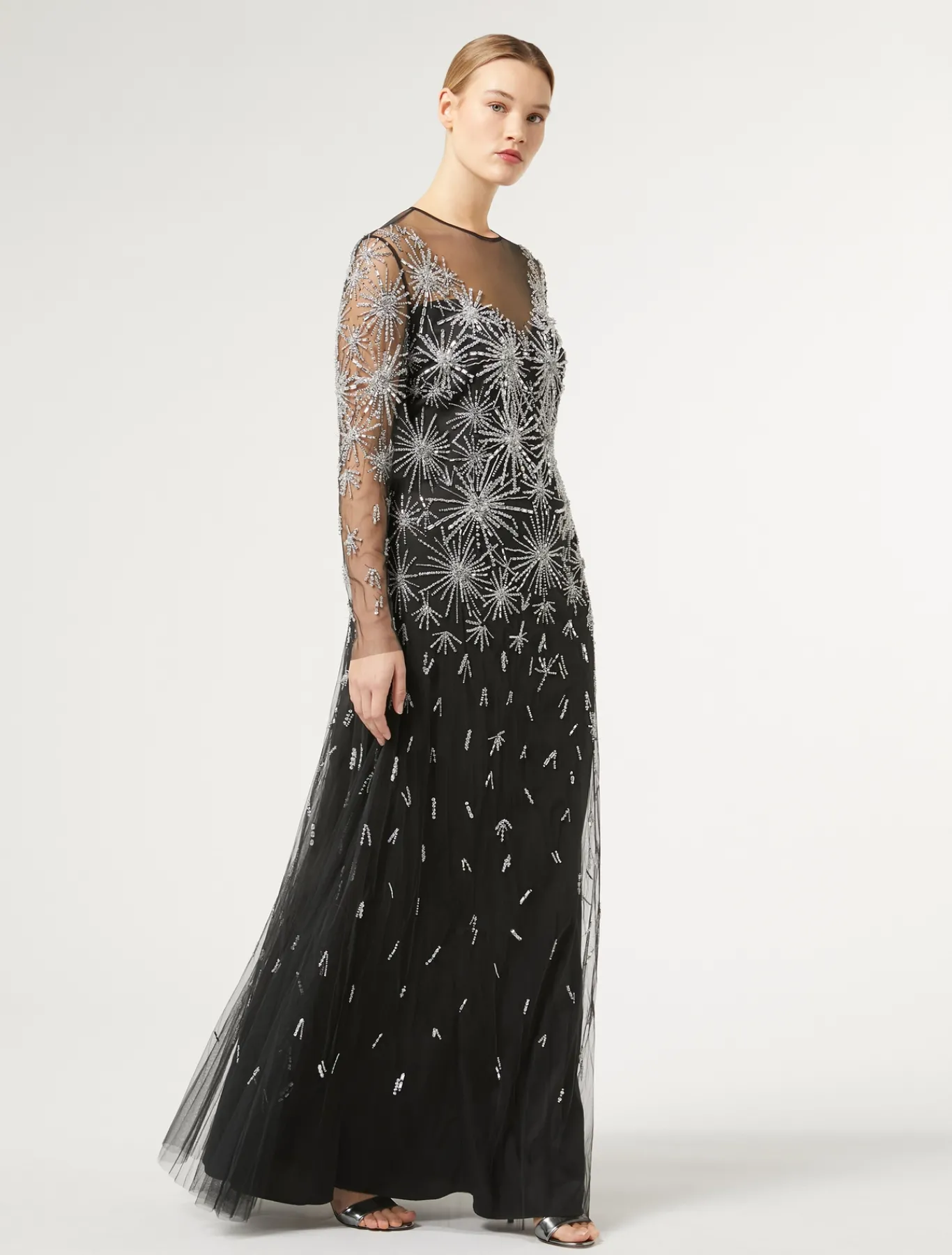 Marina Rinaldi Robe longue en tulle avec broderie NOIR Best