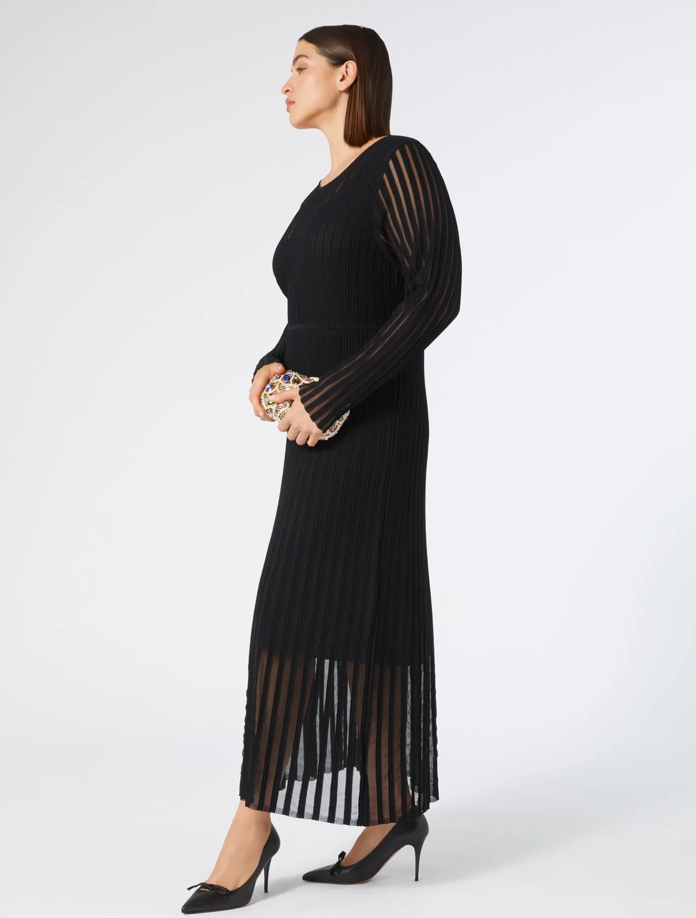 Marina Rinaldi Robe longue en viscose côtelée NOIR New