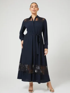 Marina Rinaldi Robe-chemise en crêpe avec broderie BLEUNUIT Online