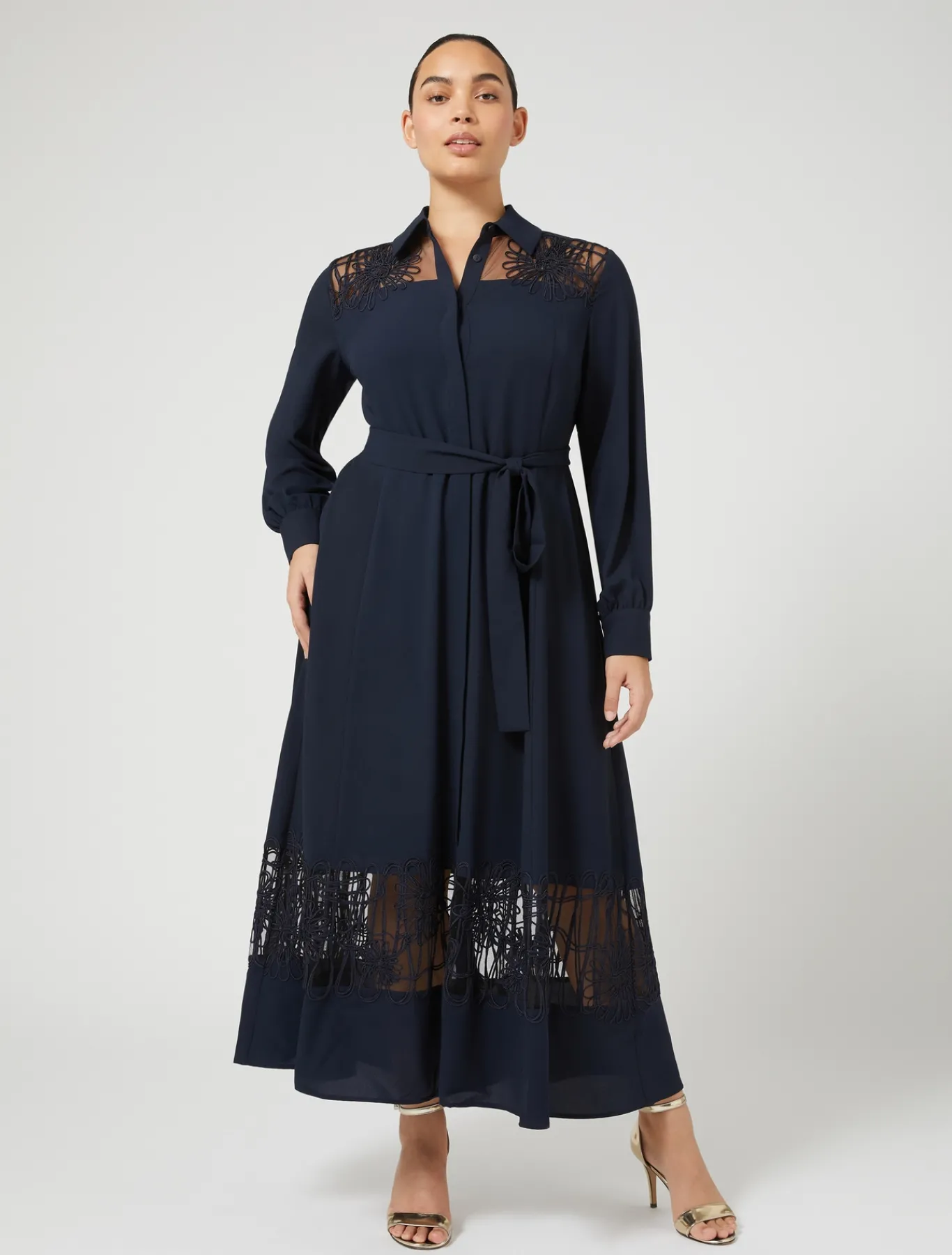 Marina Rinaldi Robe-chemise en crêpe avec broderie BLEUNUIT Online