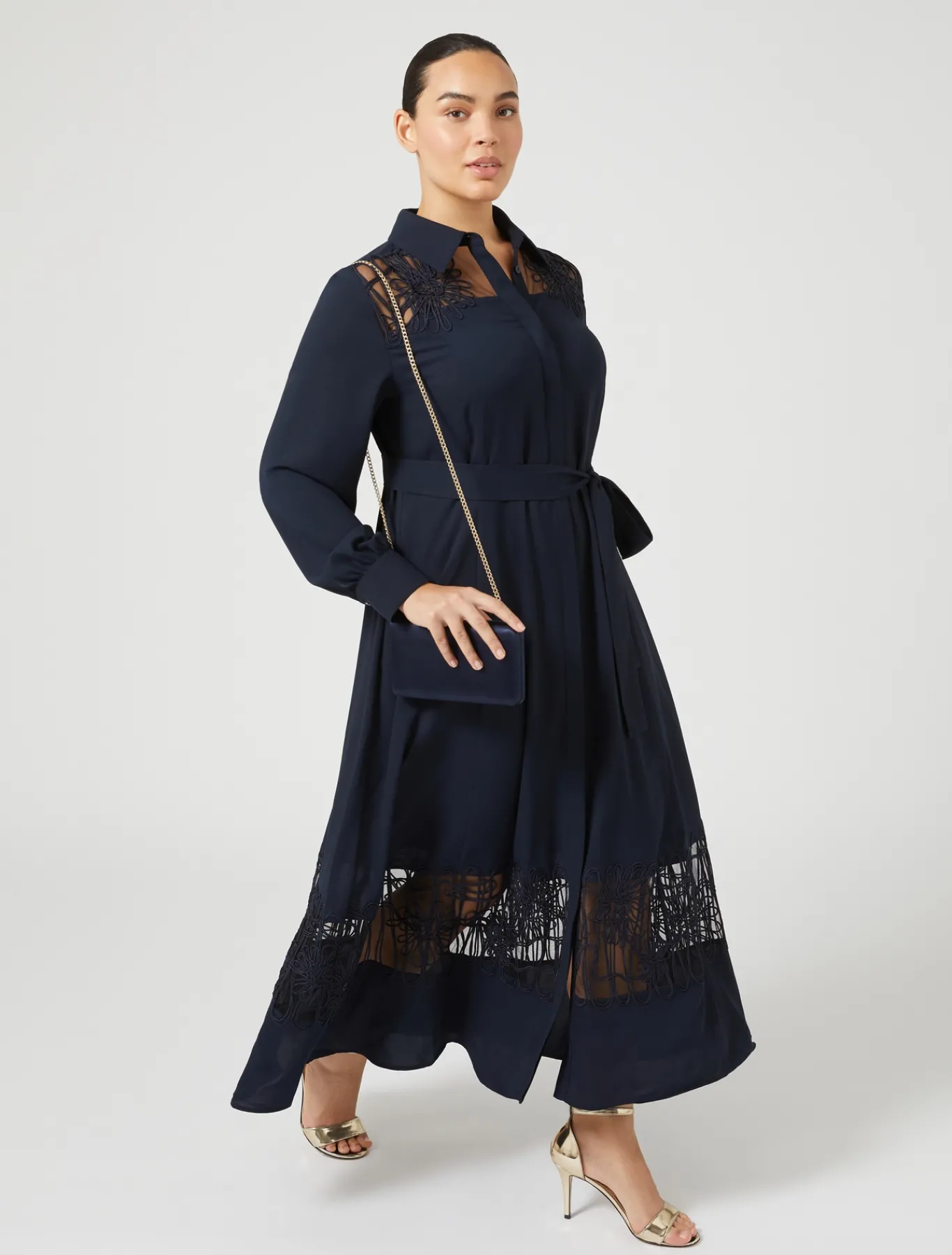 Marina Rinaldi Robe-chemise en crêpe avec broderie BLEUNUIT Online
