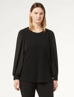 Marina Rinaldi Sweat-shirt en jersey lamé et georgette NOIR Fashion