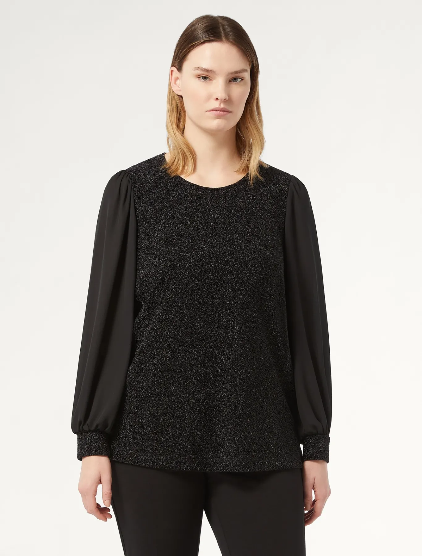 Marina Rinaldi Sweat-shirt en jersey lamé et georgette NOIR Fashion
