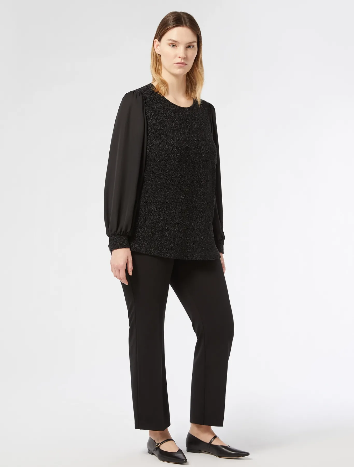 Marina Rinaldi Sweat-shirt en jersey lamé et georgette NOIR Fashion