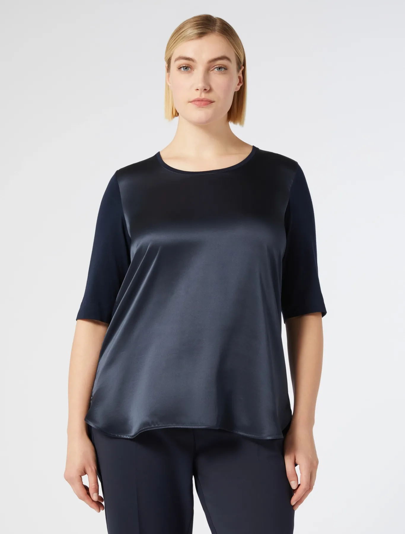 Marina Rinaldi T-shirt en jersey et satin BLEUNUIT Discount