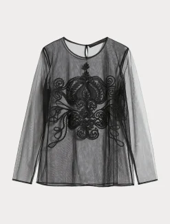 Marina Rinaldi T-shirt en tulle brodé NOIR Sale