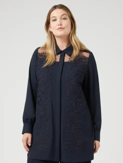 Marina Rinaldi Tunique en crêpe avec broderie BLEUNUIT Discount