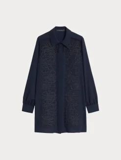 Marina Rinaldi Tunique en crêpe avec broderie BLEUNUIT Discount