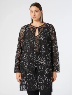 Marina Rinaldi Tunique ouverte en tulle plumetis NOIR Outlet