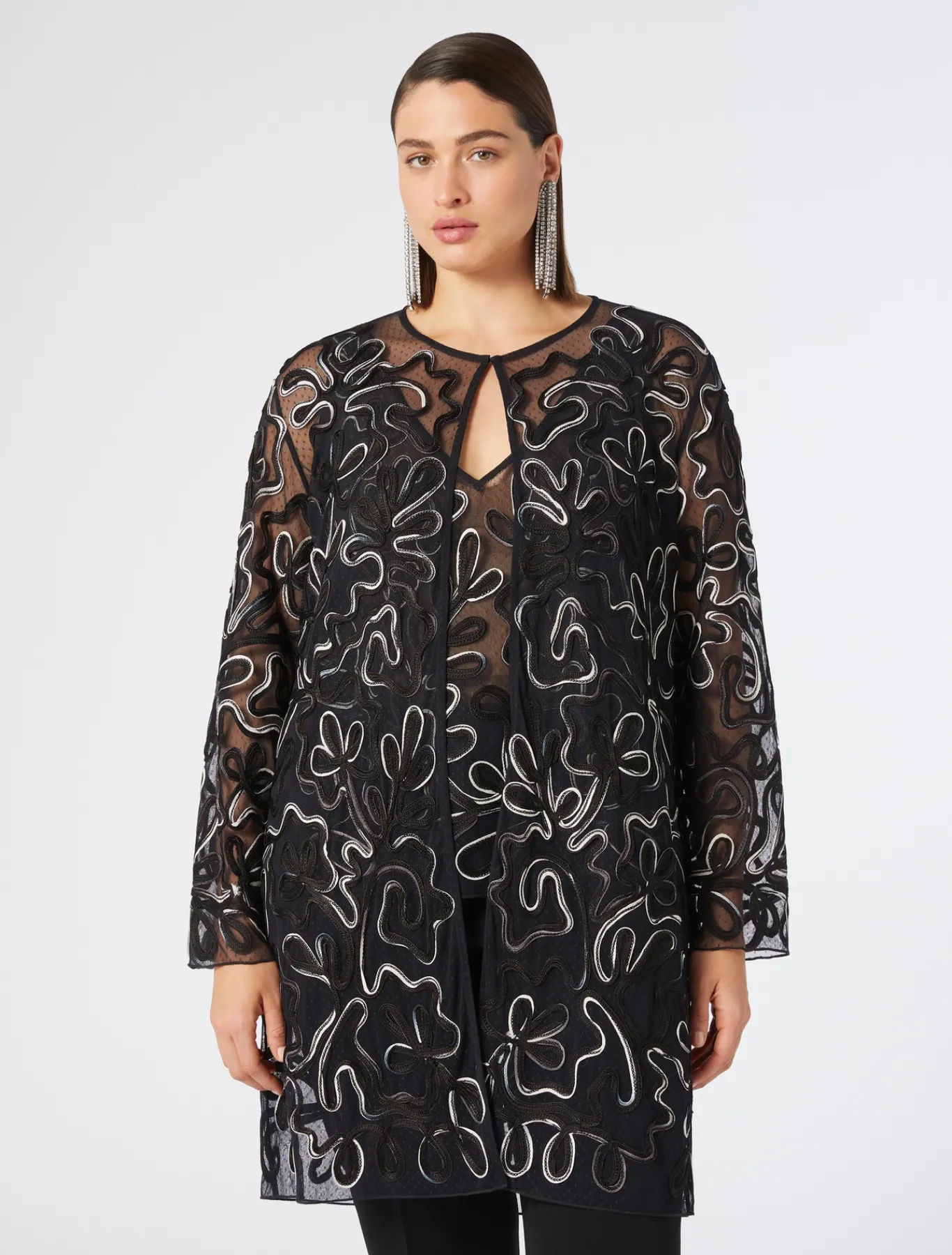 Marina Rinaldi Tunique ouverte en tulle plumetis NOIR Outlet