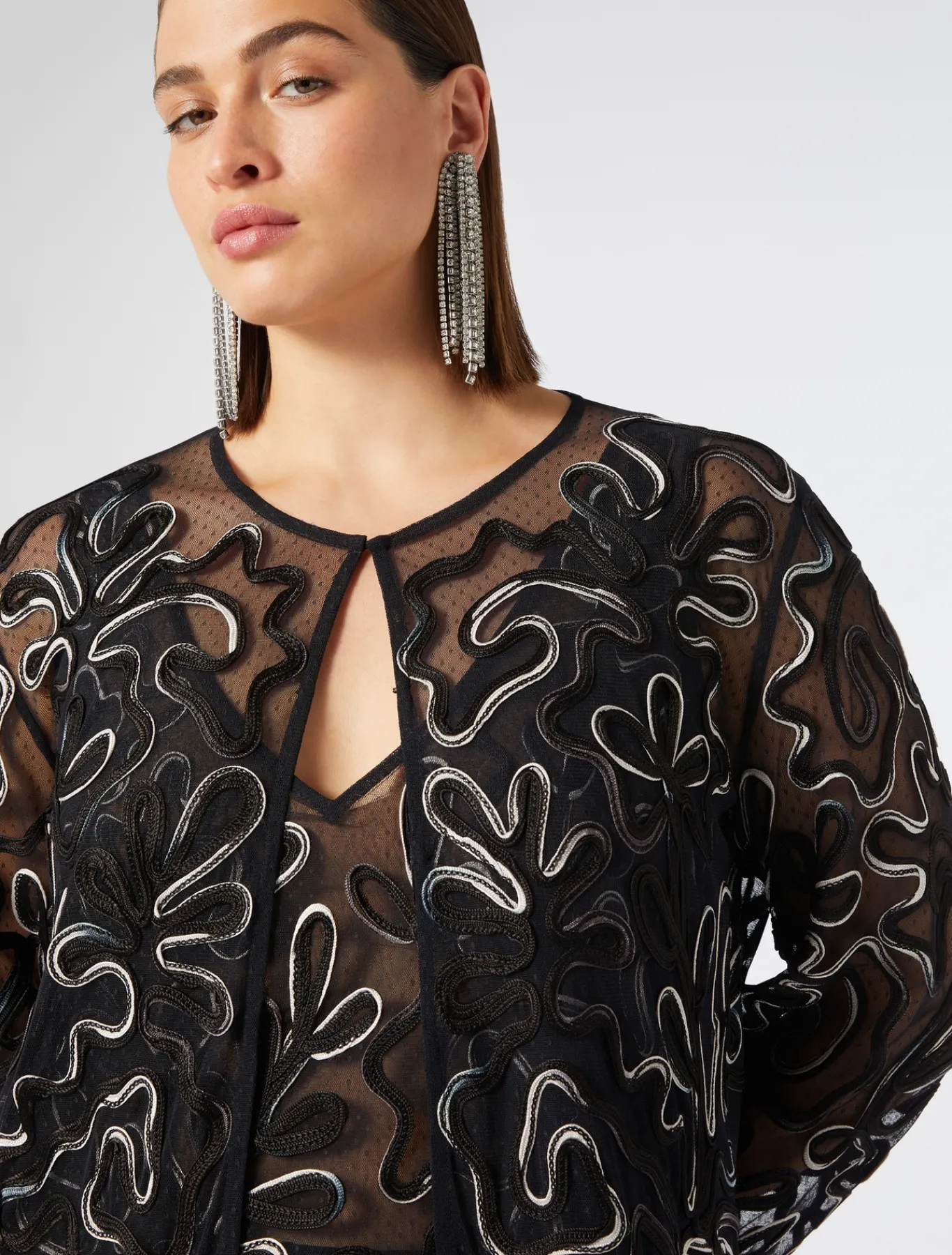 Marina Rinaldi Tunique ouverte en tulle plumetis NOIR Outlet