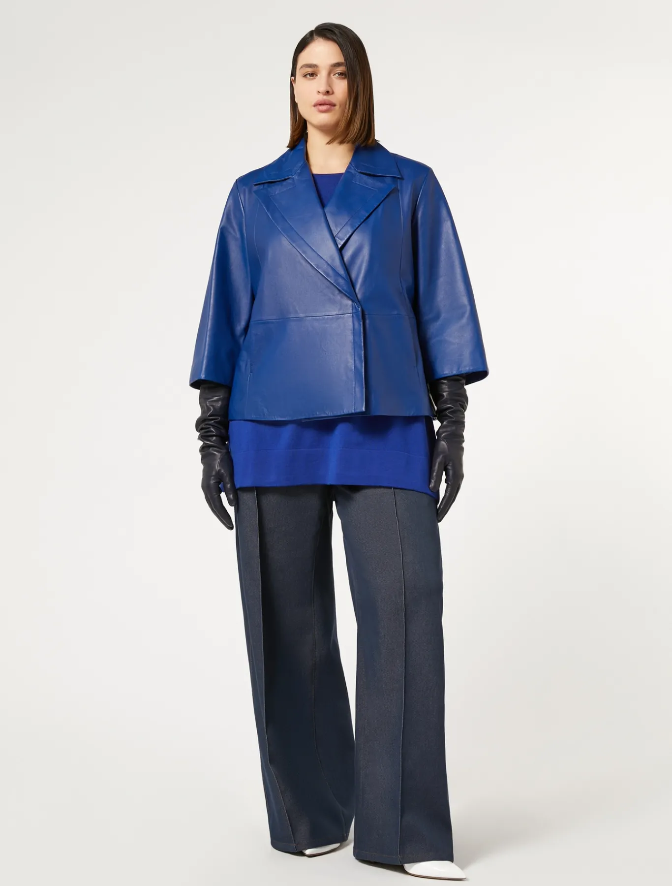 Marina Rinaldi Veste en cuir nappa brillant BLEUET New