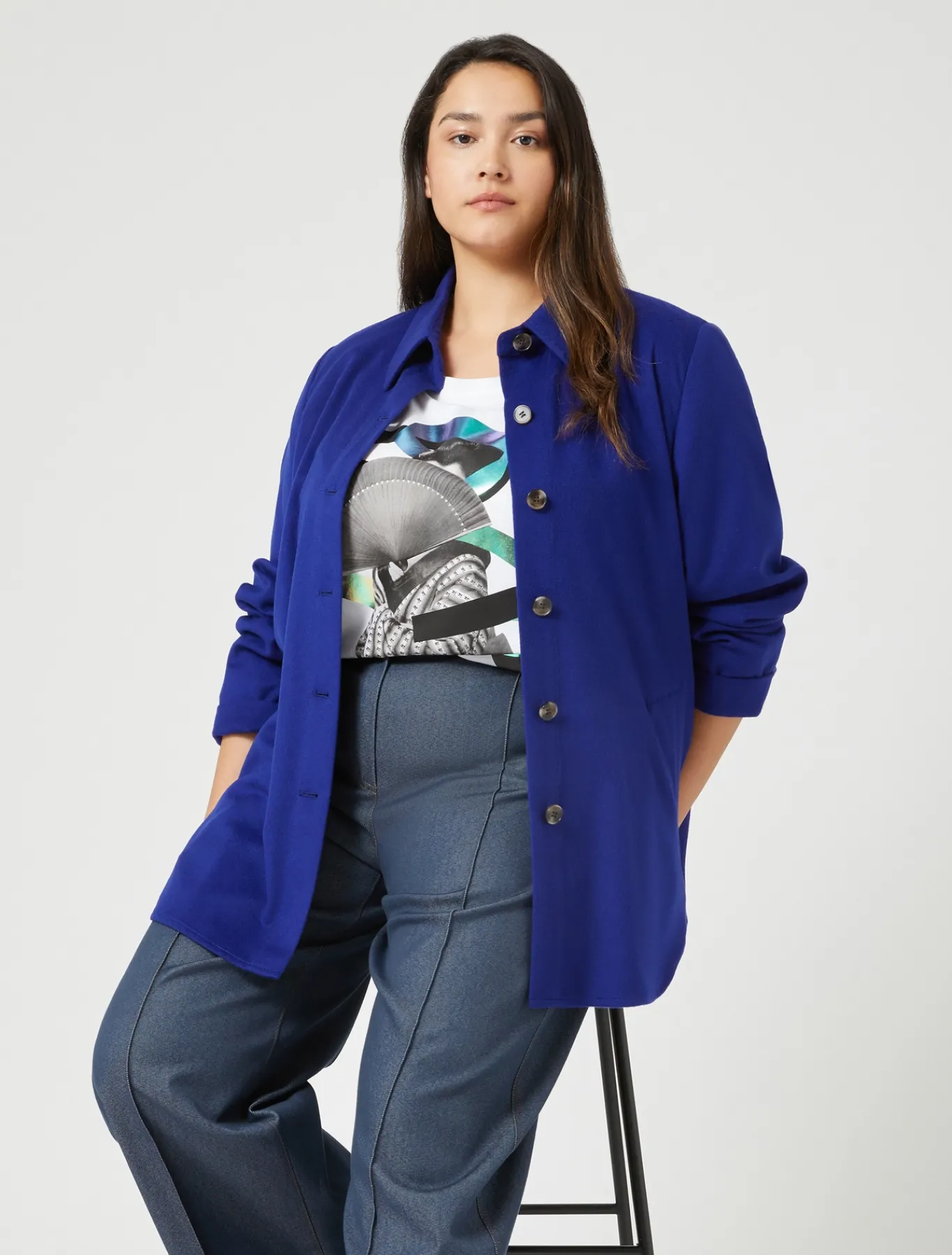 Marina Rinaldi Veste en drap de laine BLEUNUIT Sale