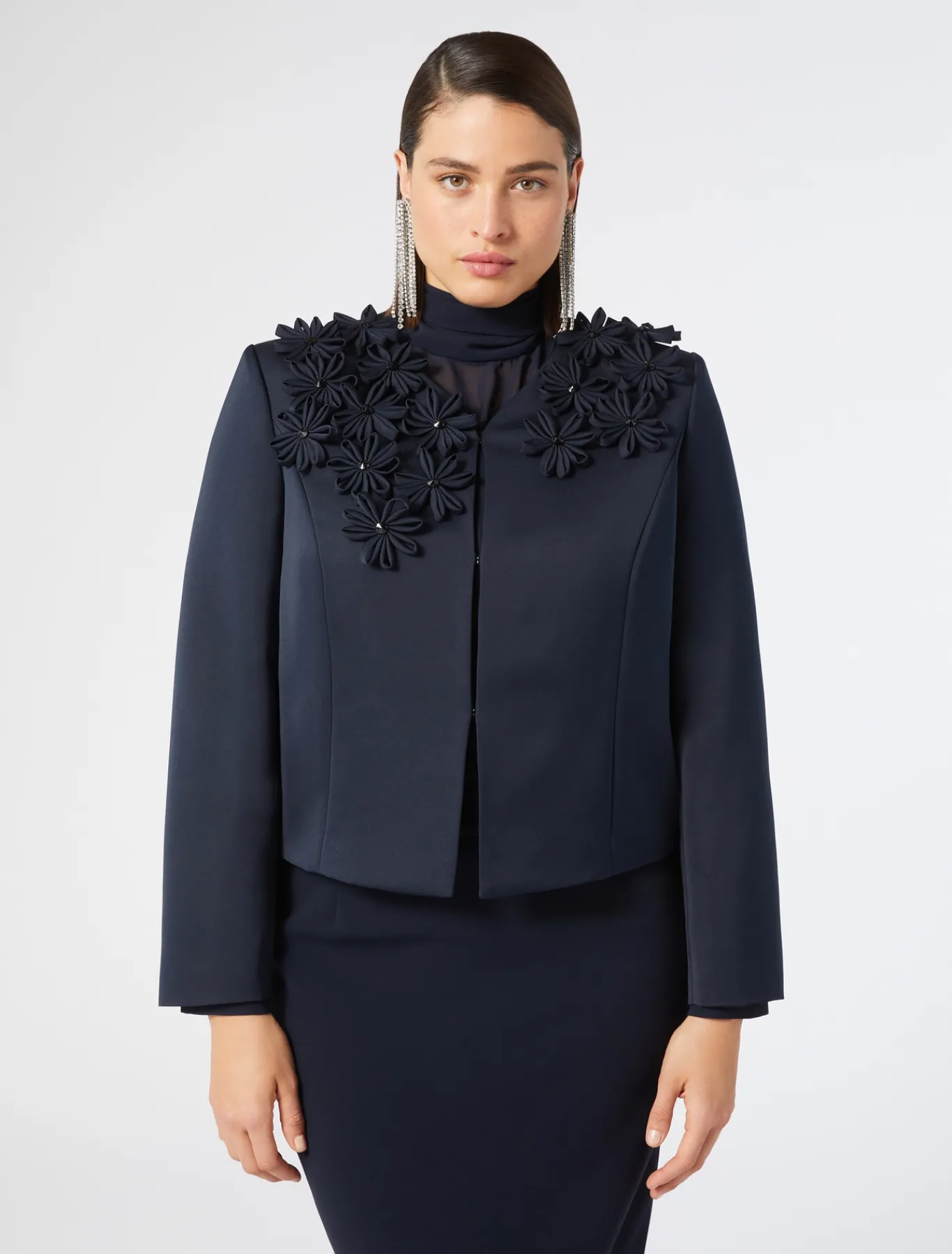 Marina Rinaldi Veste en duchesse avec broderie BLEUNUIT Discount