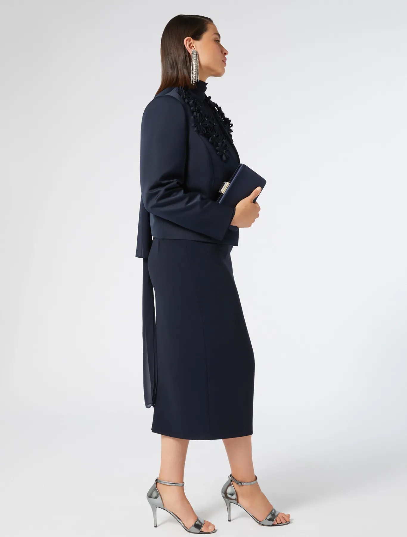Marina Rinaldi Veste en duchesse avec broderie BLEUNUIT Discount