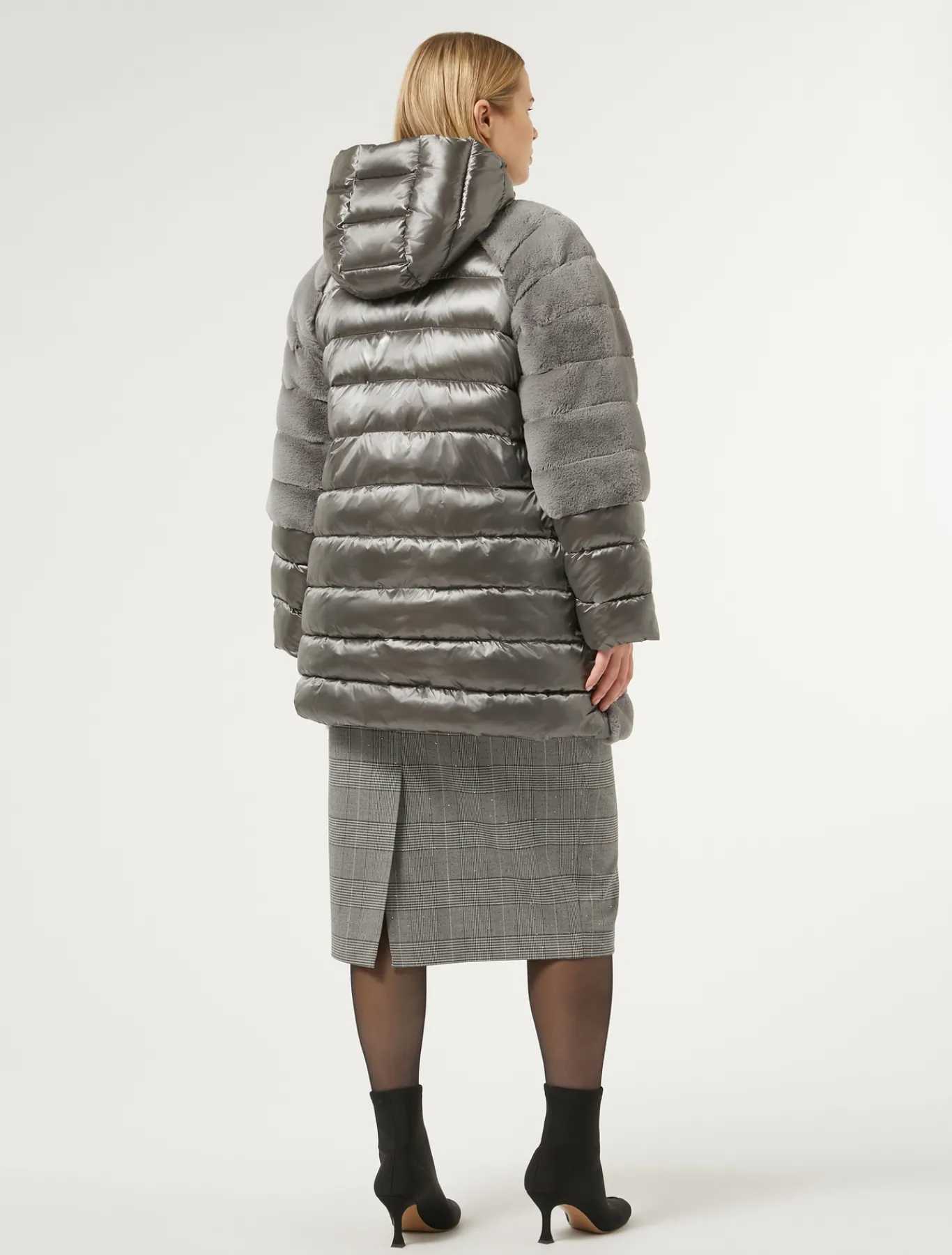 Marina Rinaldi Veste en tissu effet fourrure et toile de nylon GRISMOYEN Outlet
