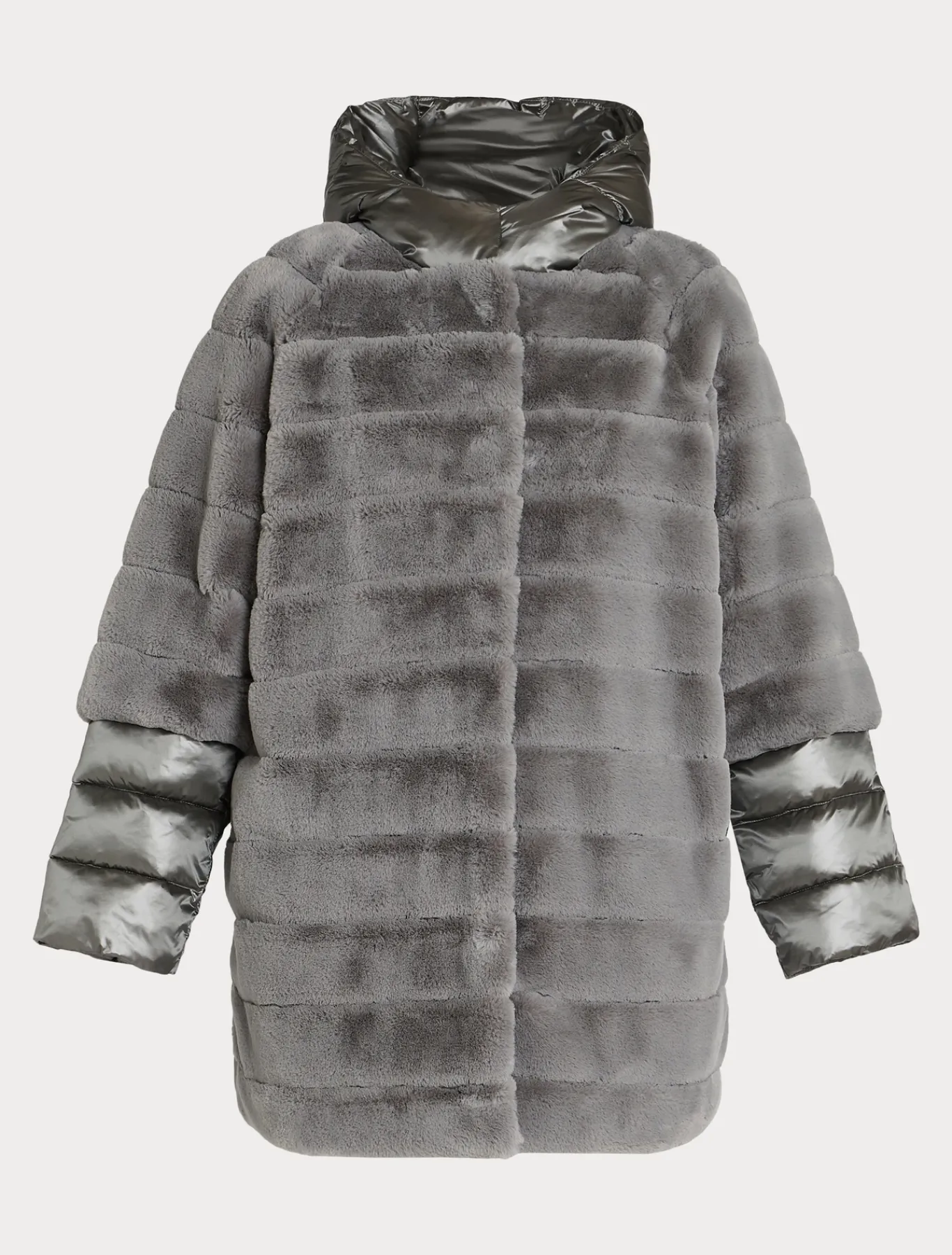Marina Rinaldi Veste en tissu effet fourrure et toile de nylon GRISMOYEN Outlet