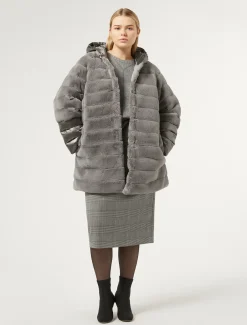 Marina Rinaldi Veste en tissu effet fourrure et toile de nylon GRISMOYEN Outlet